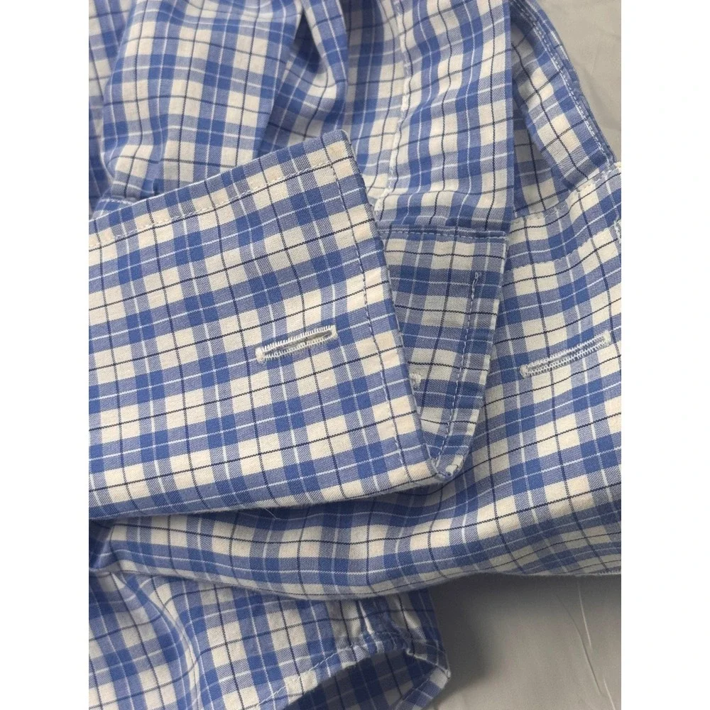 Polo Ralph Lauren Mens 17.5‎ 34/35 Blue White Check Cotton Button Down Shirt
